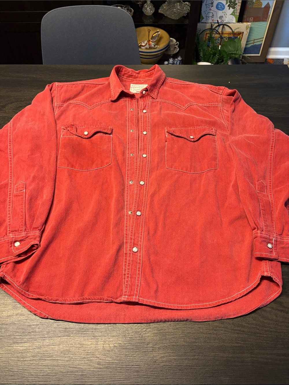 Vintage 90s Levi's Red Denim Western Pearl Snap Shirt Size M 555 Tag